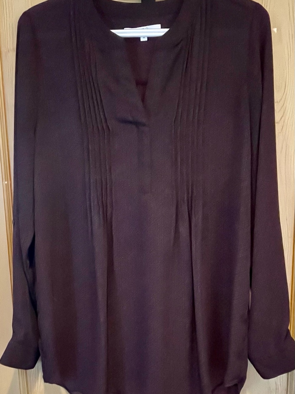 Alfred Sung Pleated V-Neck Blouse - Deep Plum/Burgundy